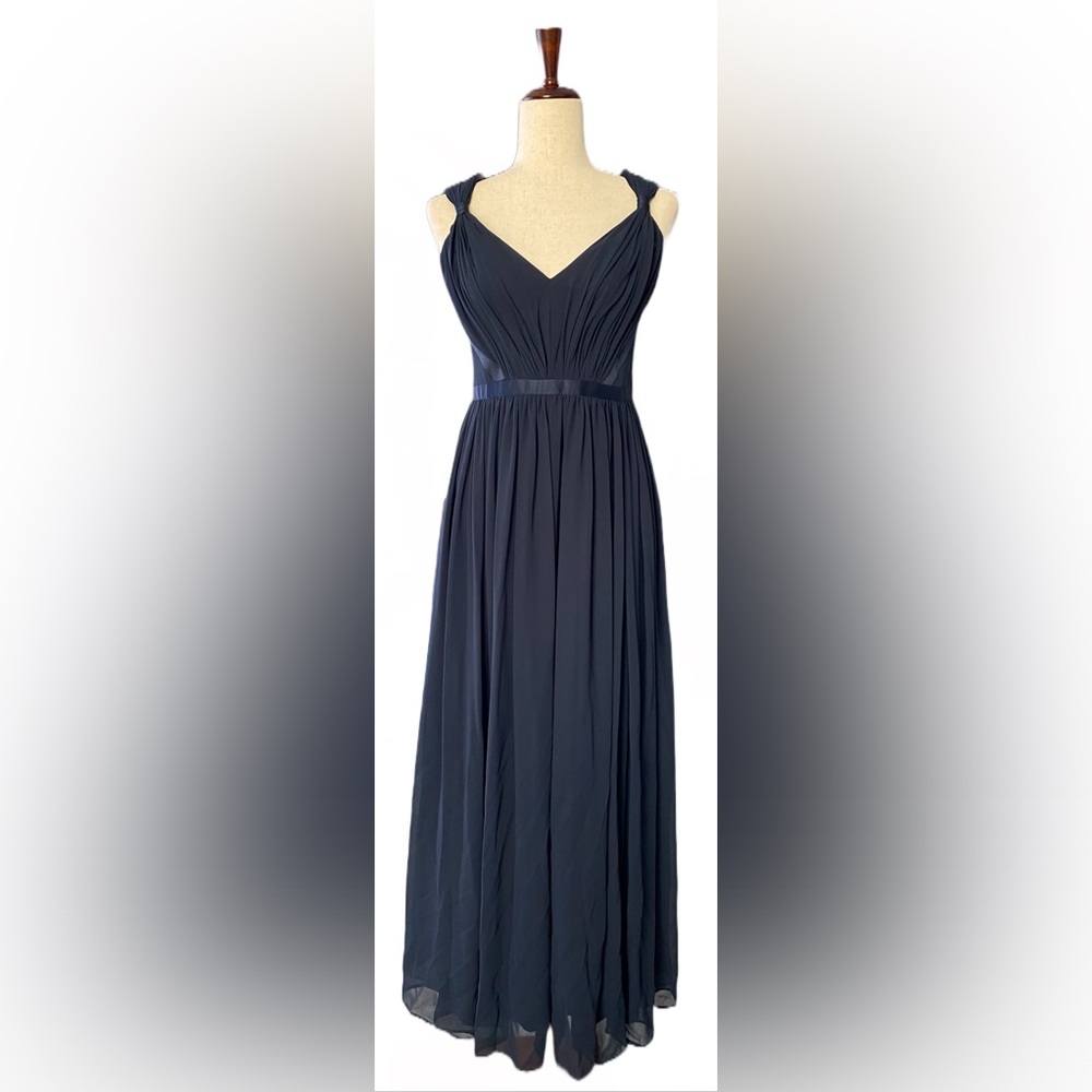 VERA WANG Pleated Chiffon Gown Long Dress Navy Size 4